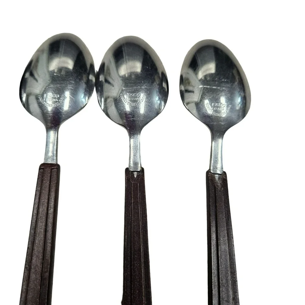 Vintage EKCO ETERNA Rare Shape Brown‎ Faux Wood Handle Flatware Forks 34 Pieces